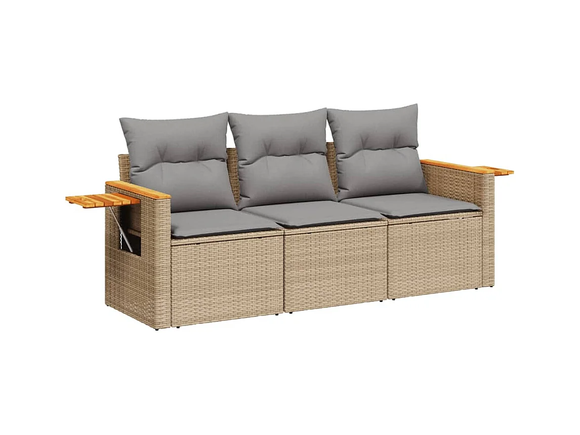 Salon de jardin avec coussins 3 pcs beige résine tressée