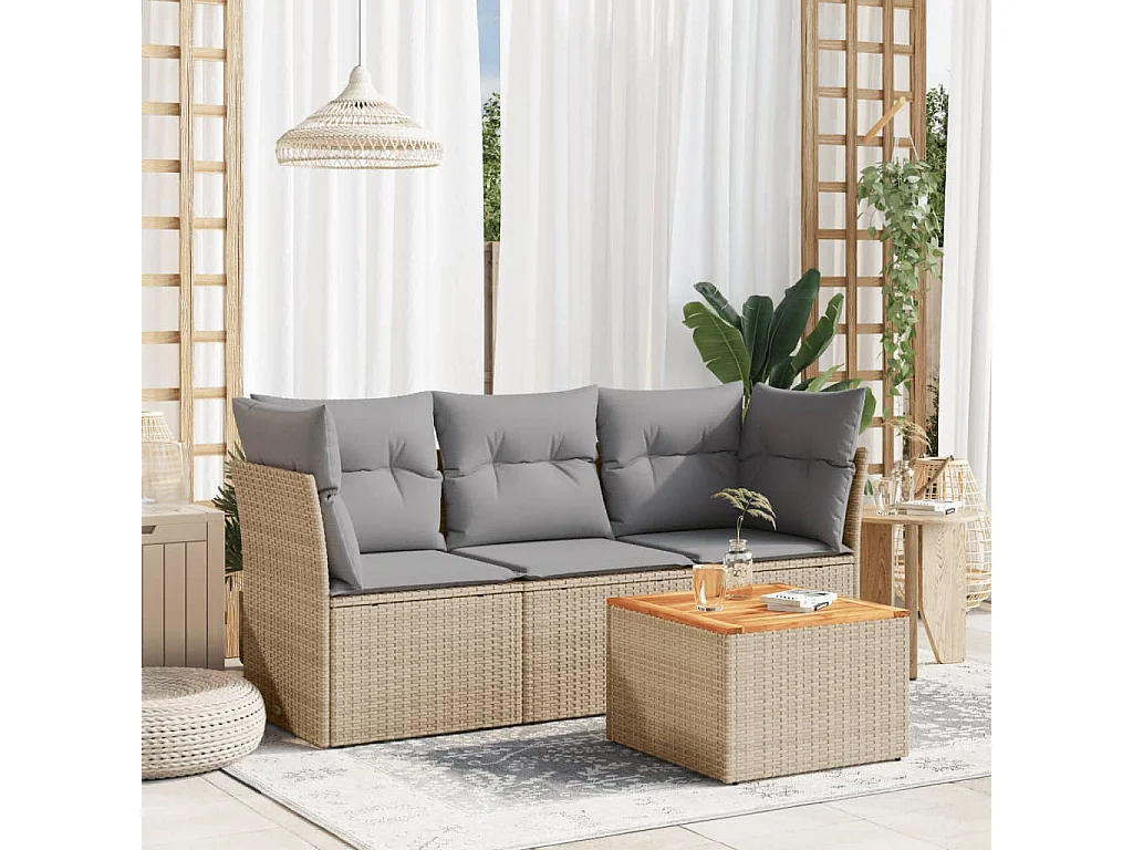 Salon de jardin avec coussins 4pcs mélange beige résine tressée
