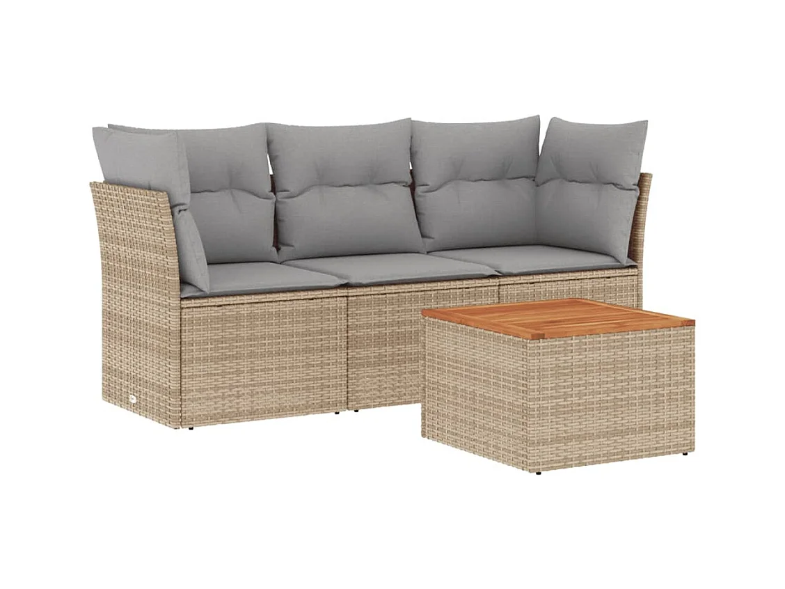 Salon de jardin avec coussins 4pcs mélange beige résine tressée