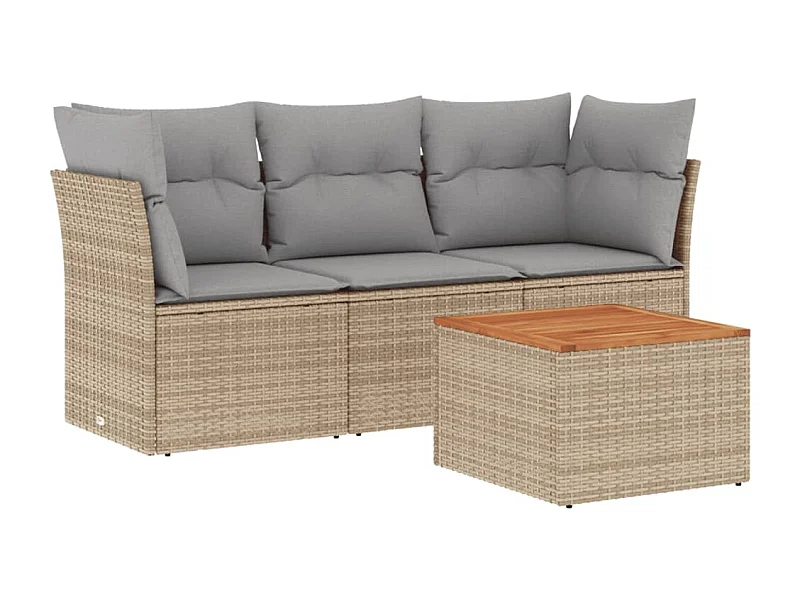 Salon de jardin avec coussins 4pcs mélange beige résine tressée
