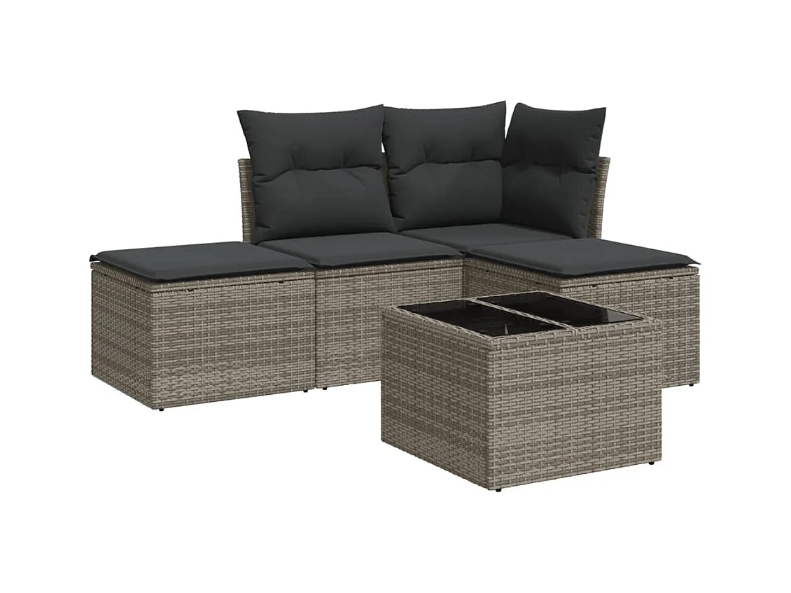 Salon de jardin 5 pcs avec coussins gris résine tressée