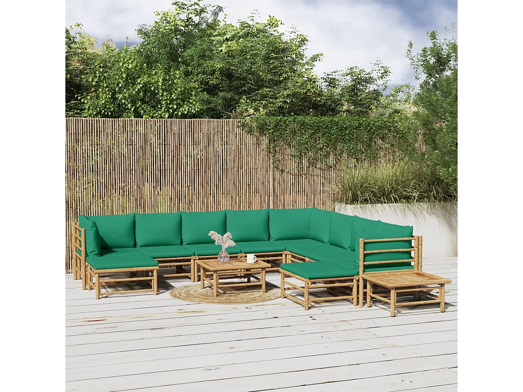 Salon de jardin 12 pcs avec coussins vert bambou