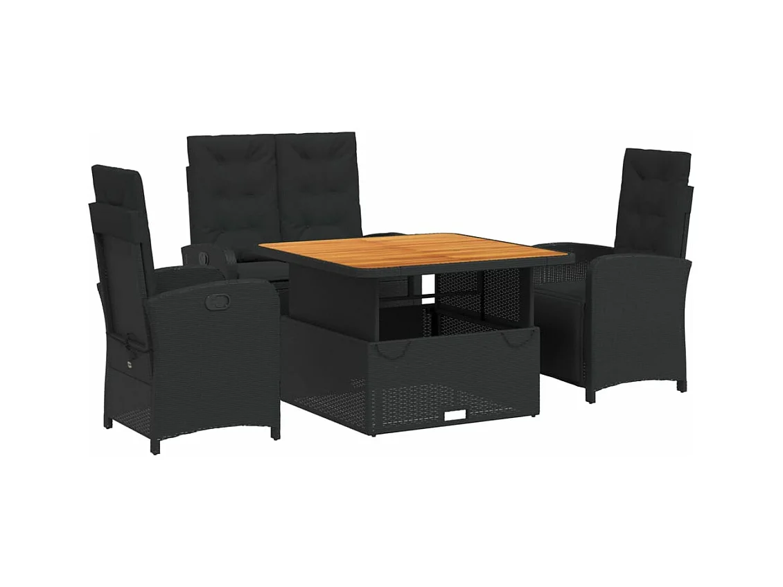 Ensemble à manger de jardin 4 pcs avec coussins noir