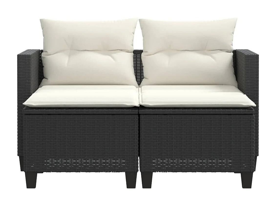 Canapé de jardin 2 places avec tabourets noir résine tressée