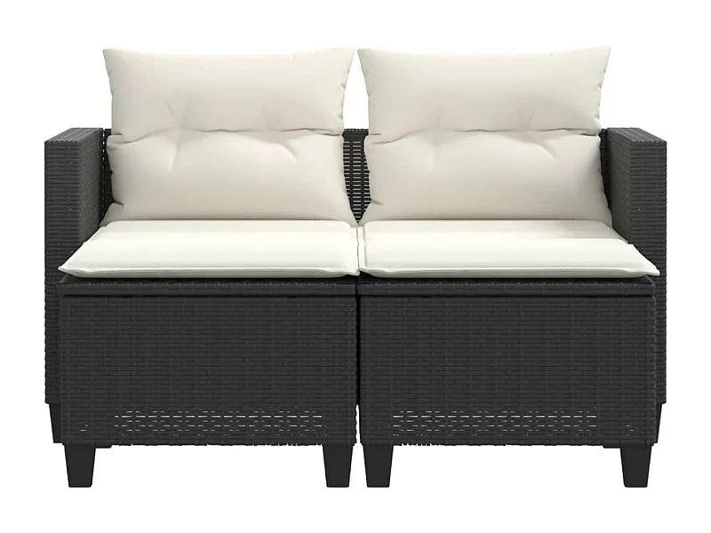 Canapé de jardin 2 places avec tabourets noir résine tressée