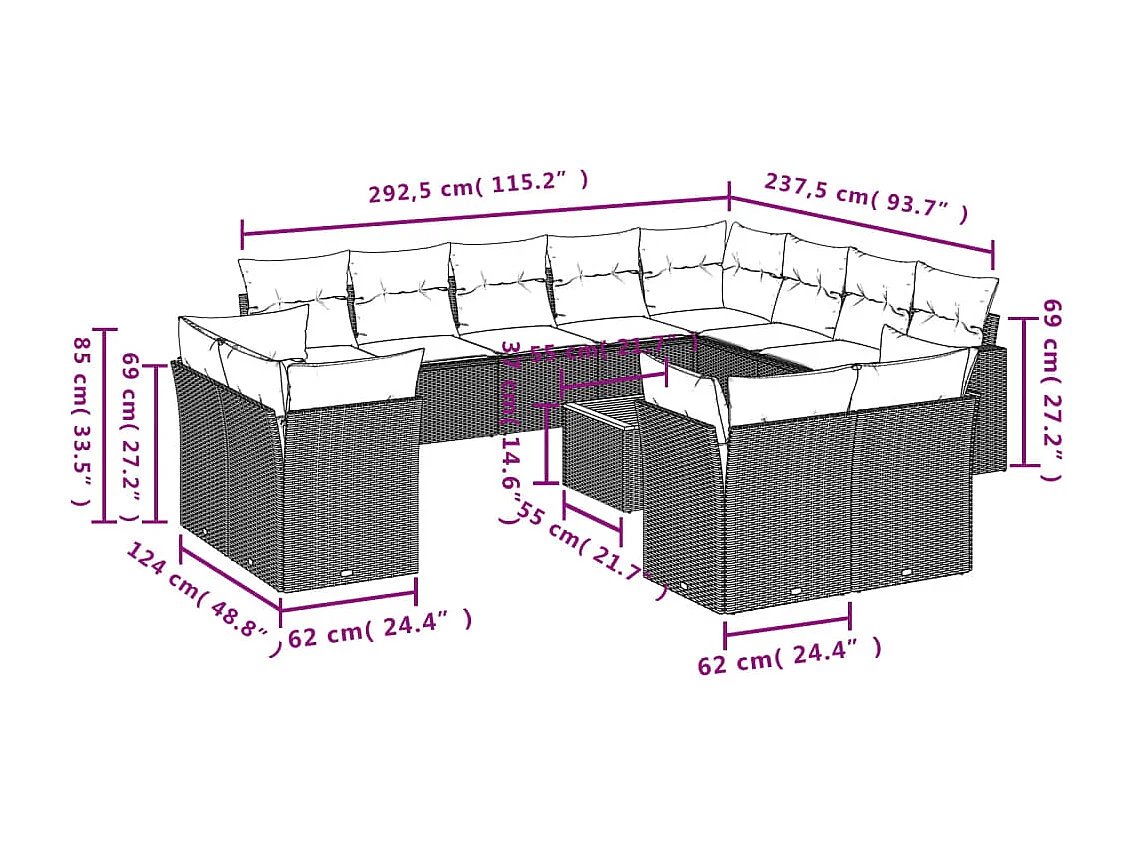 Salon de jardin avec coussins 13 pcs beige résine tressée