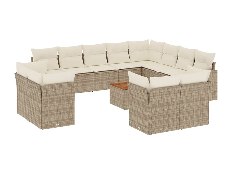 Salon de jardin avec coussins 13 pcs beige résine tressée