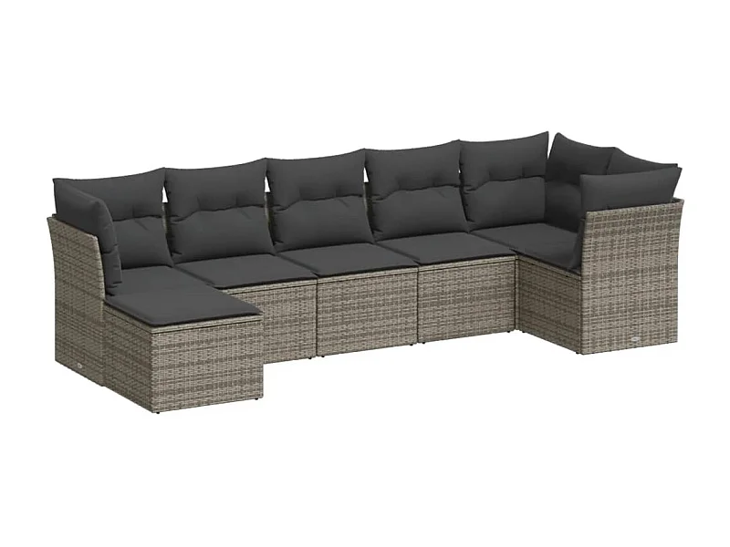 Salon de jardin avec coussins 7 pcs gris résine tressée