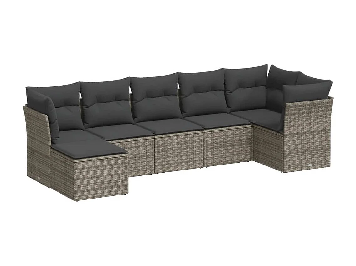 Salon de jardin avec coussins 7 pcs gris résine tressée