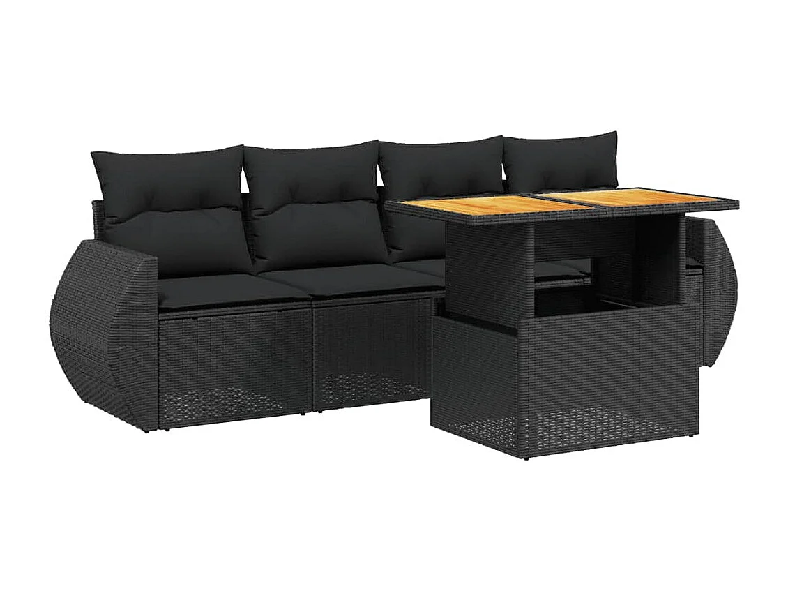 Salon de jardin 5 pcs avec coussins noir résine tressée