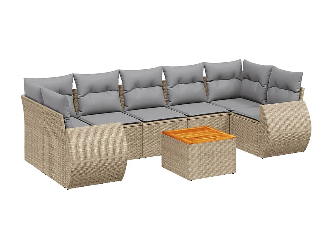 Salon de jardin avec coussins 8 pcs beige résine tressée