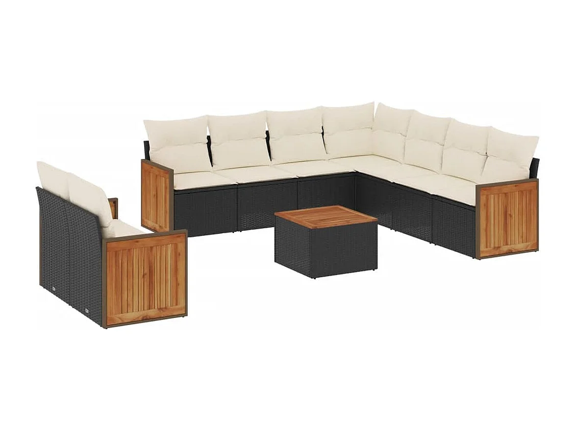 Salon de jardin 10 pcs avec coussins noir résine tressée