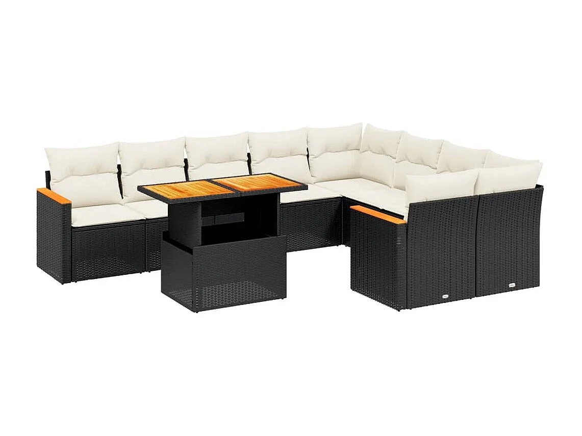 Salon de jardin 10 pcs avec coussins noir résine tressée