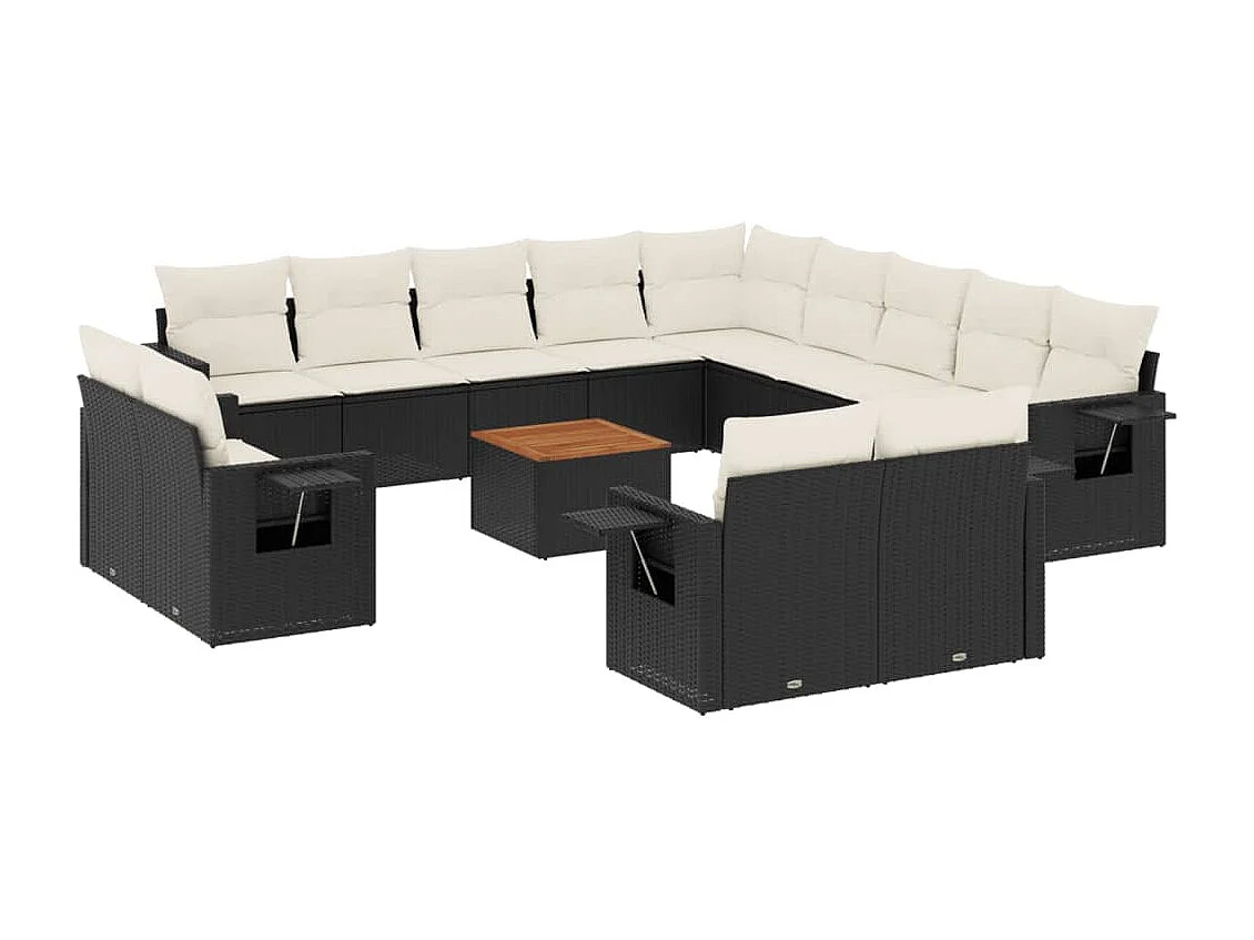 Salon de jardin avec coussins 14 pcs noir résine tressée