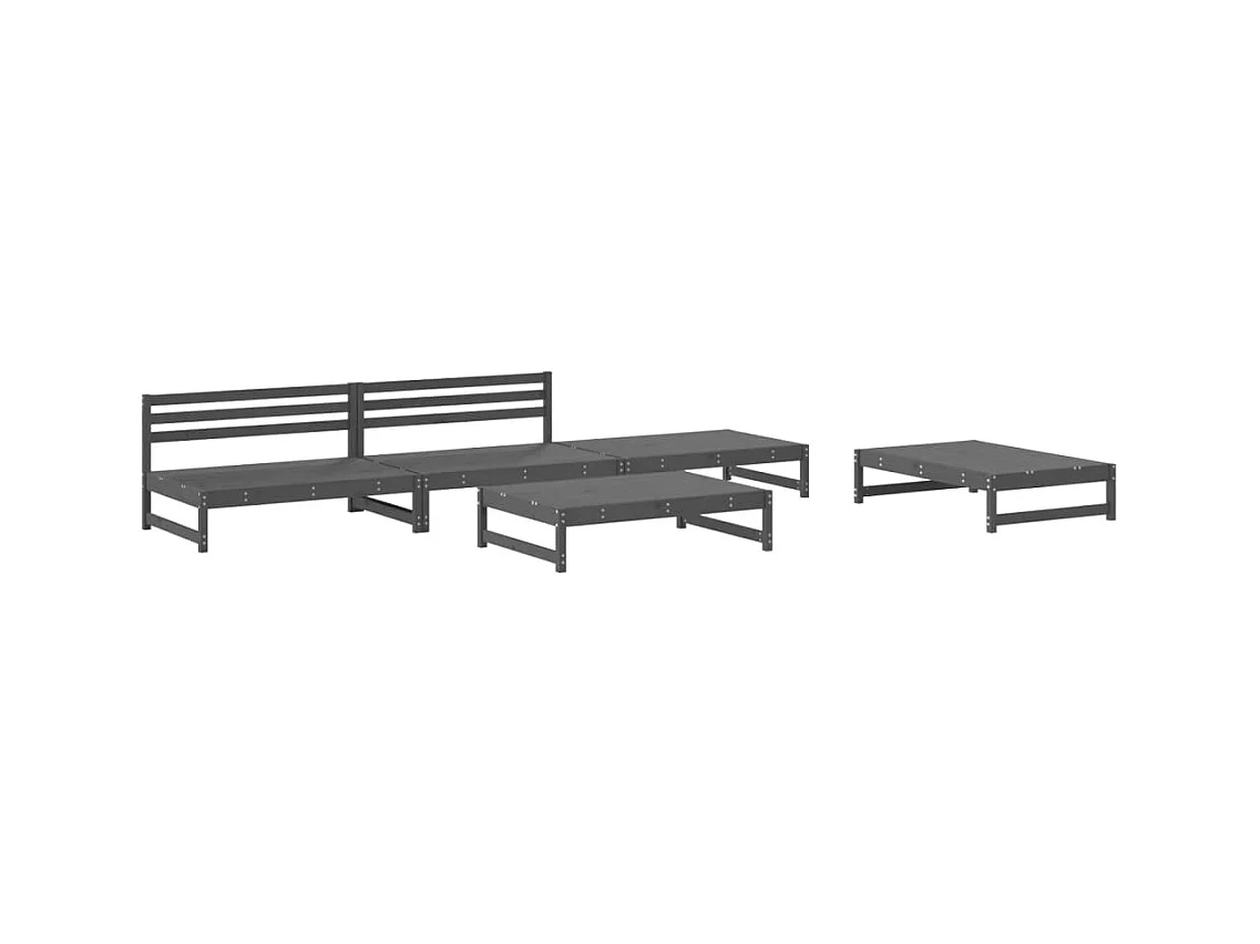 Salon de jardin 5 pcs gris bois massif de pin
