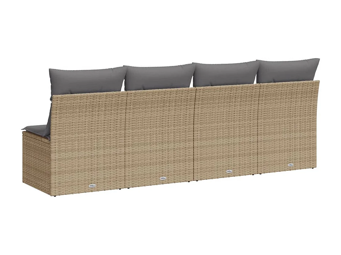 Canapé de jardin avec coussins 4 places beige résine tressée