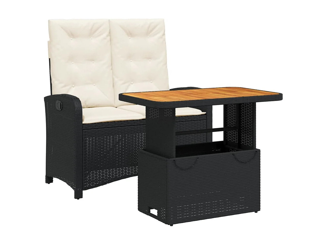 Ensemble à manger de jardin coussins 2pcs noir résine tressée