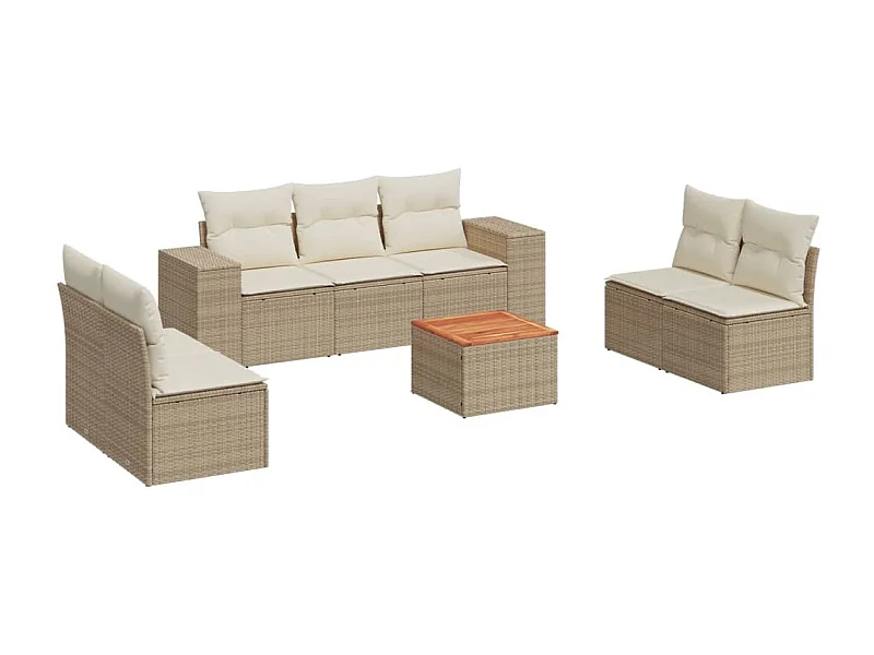 Salon de jardin avec coussins 8 pcs beige résine tressée