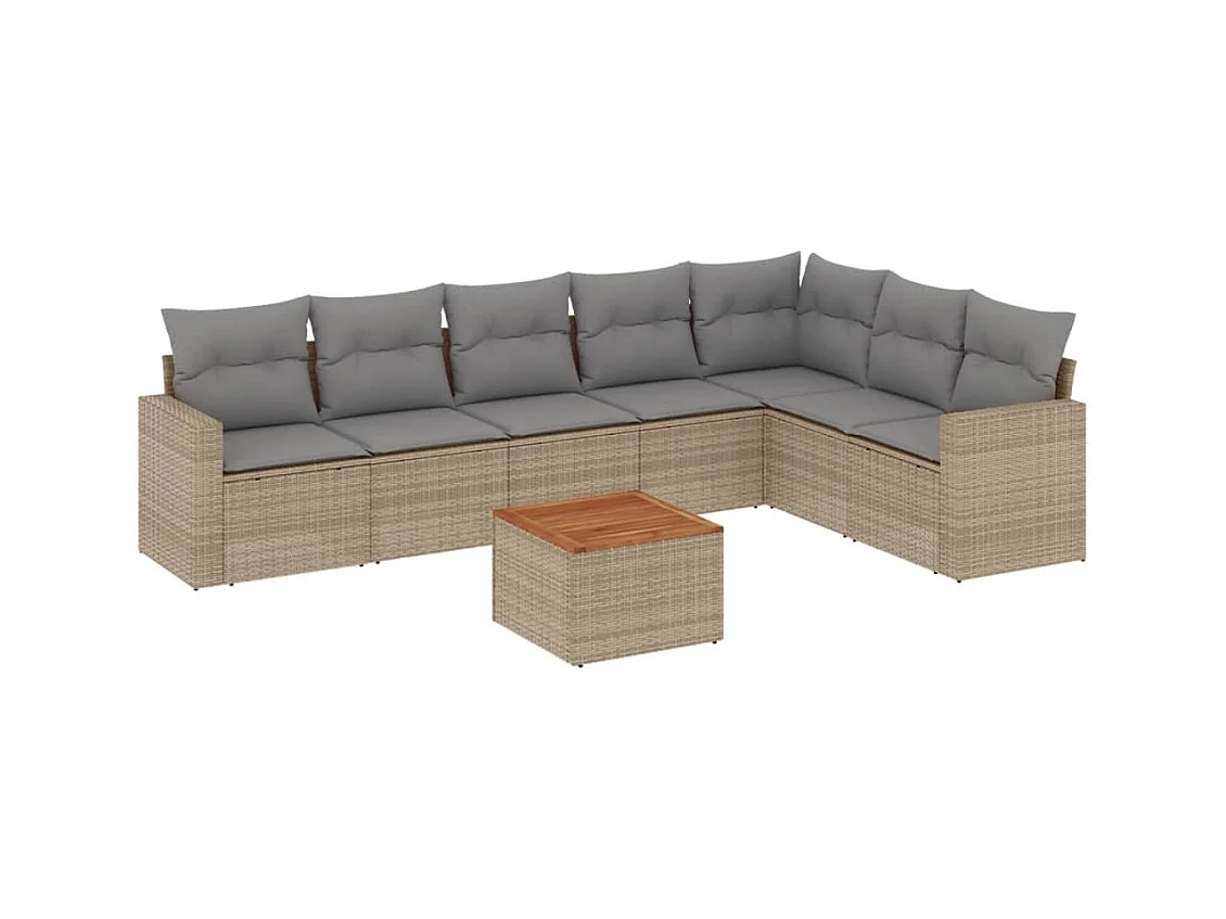 Salon de jardin avec coussins 8 pcs beige résine tressée