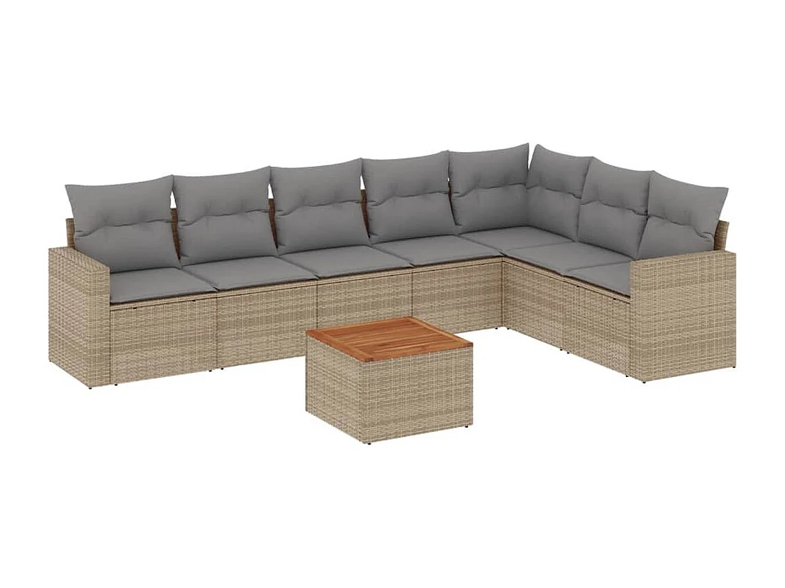 Salon de jardin avec coussins 8 pcs beige résine tressée