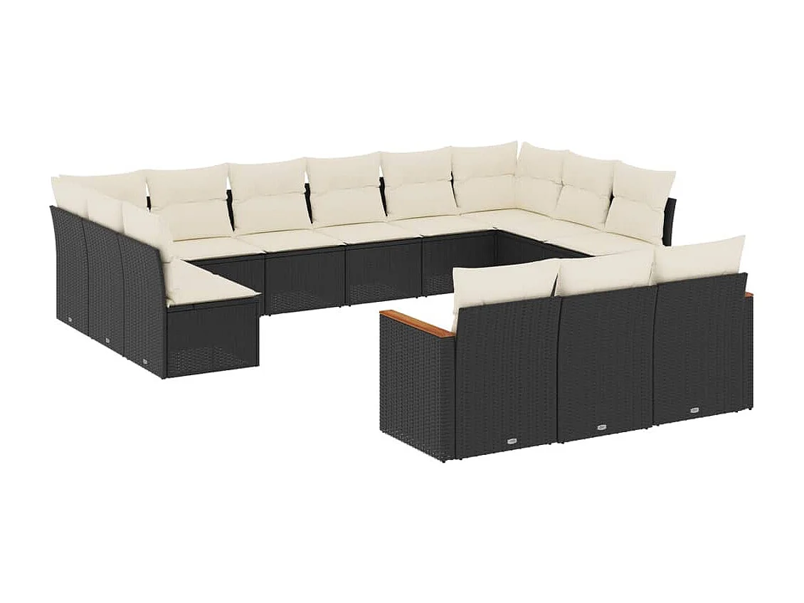 Salon de jardin avec coussins 13 pcs noir résine tressée
