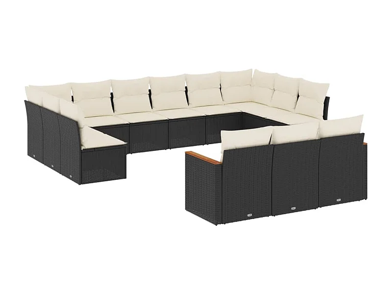 Salon de jardin avec coussins 13 pcs noir résine tressée