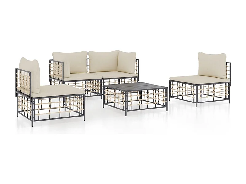 Salon de jardin 5 pcs avec coussins anthracite résine tressée