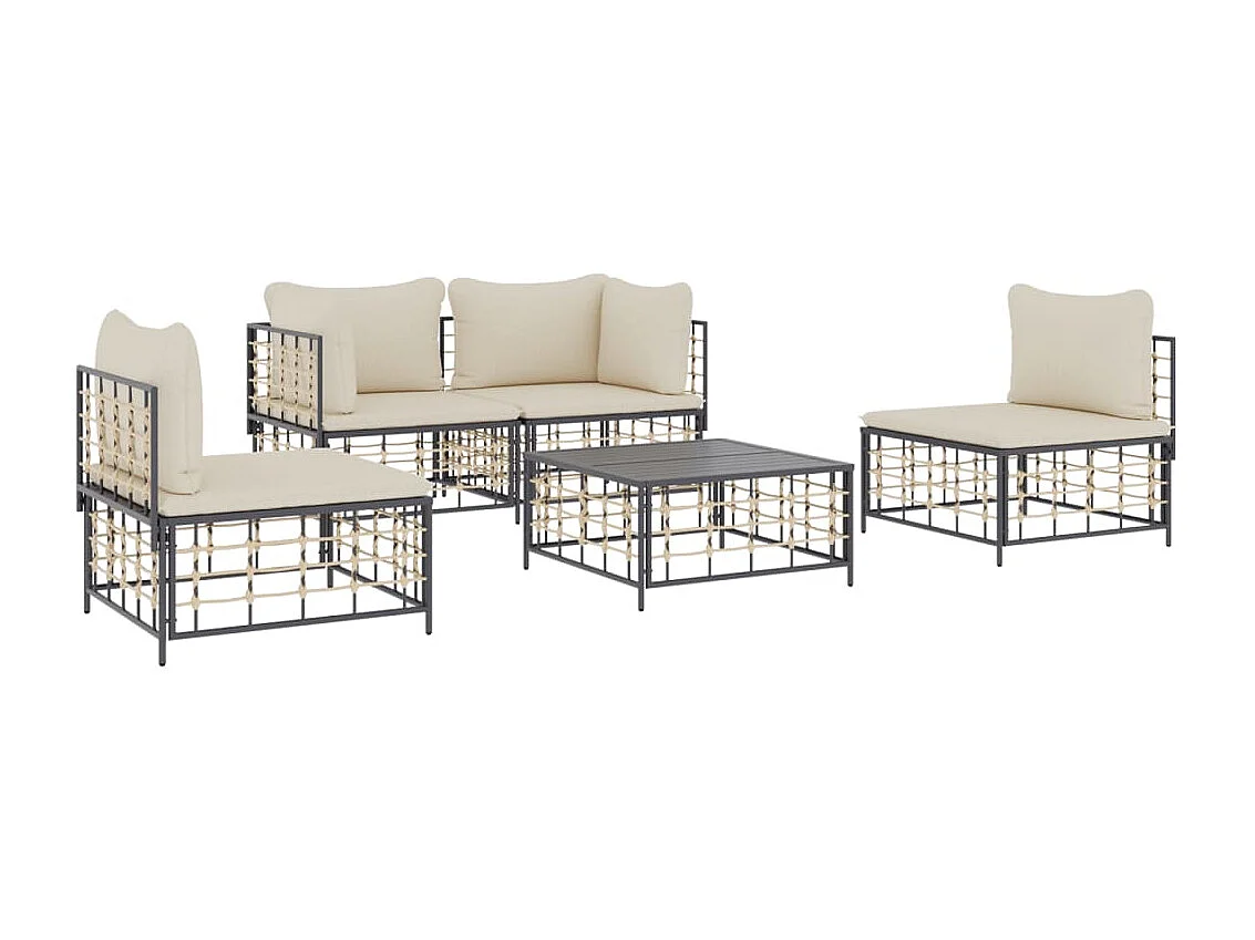 Salon de jardin 5 pcs avec coussins anthracite résine tressée