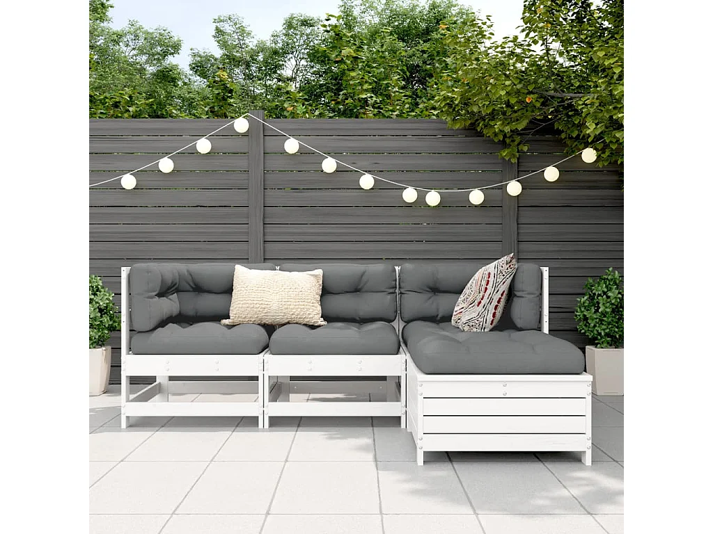 Salon de jardin 4 pcs blanc bois de pin massif
