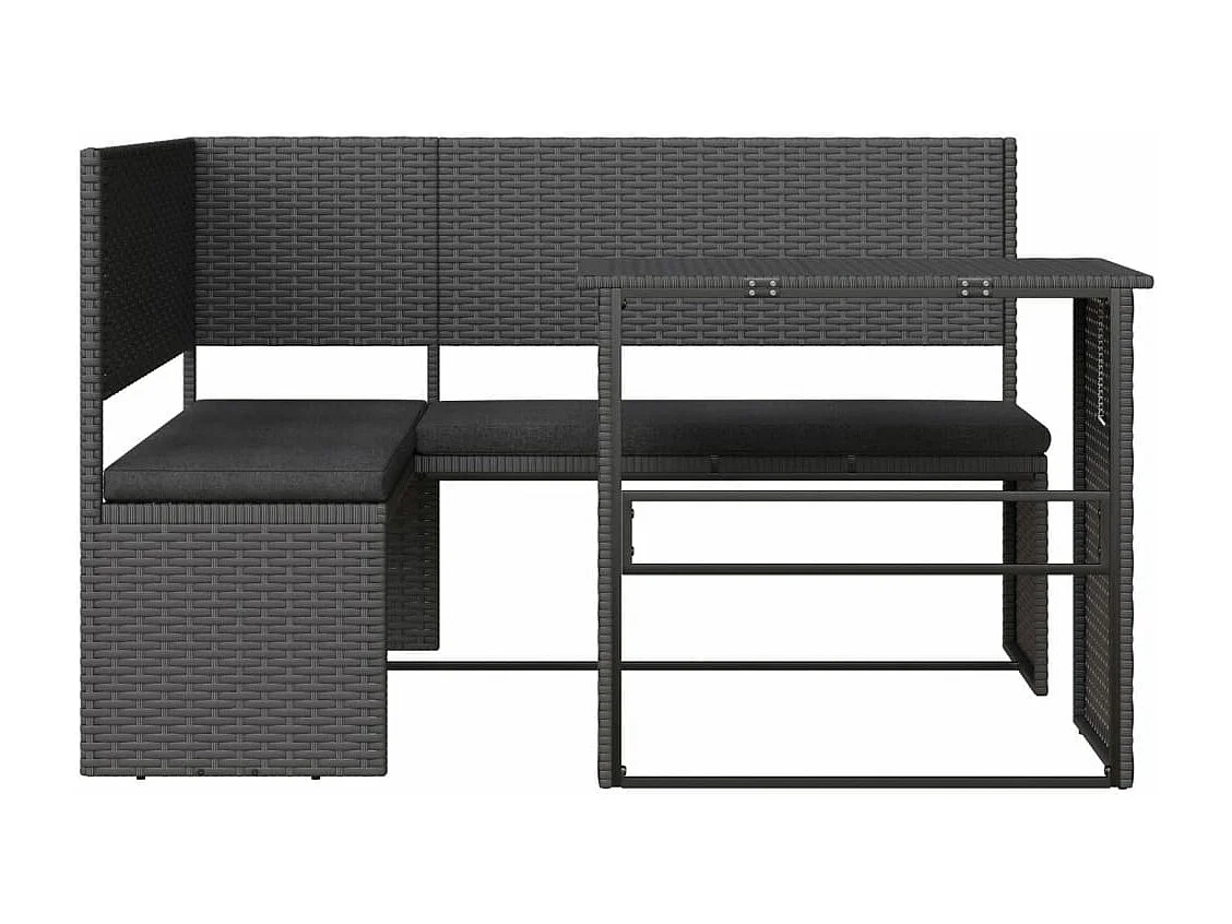 Canapé de jardin avec table et coussins en forme de L noir