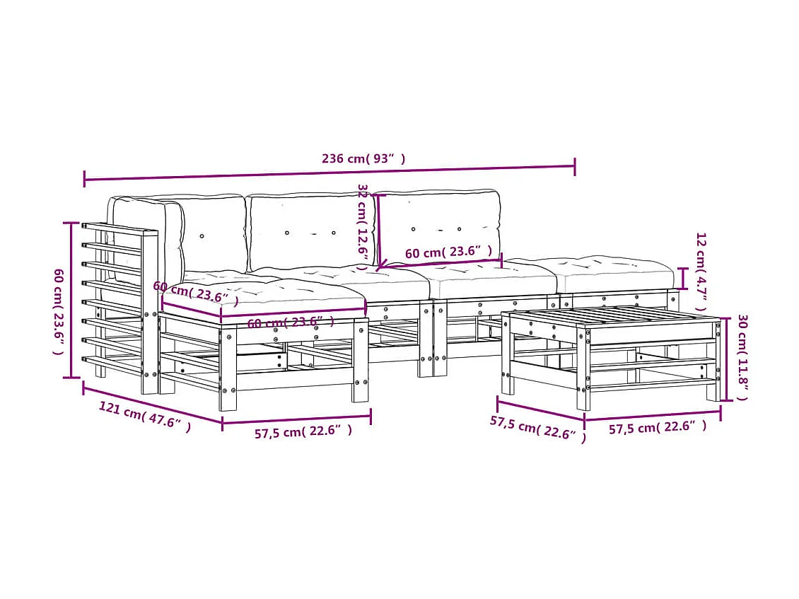 vidaXL Juego de muebles de jardín 6 pzas y cojines madera maciza gris