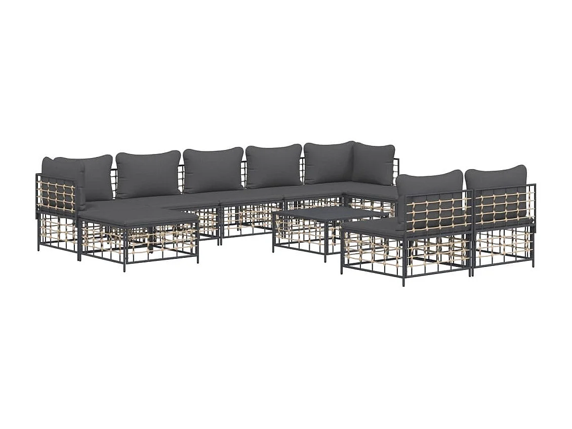 Salon de jardin 10 pcs avec coussins anthracite résine tressée