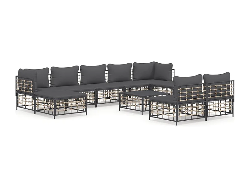 Salon de jardin 10 pcs avec coussins anthracite résine tressée
