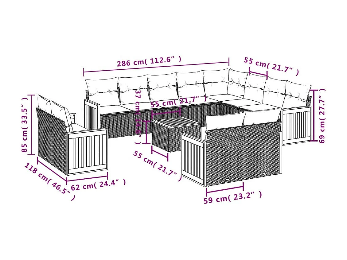 Salon de jardin avec coussins 13 pcs beige résine tressée