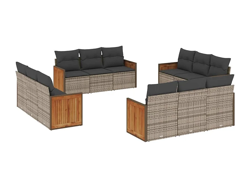 Salon de jardin avec coussins 12 pcs gris résine tressée