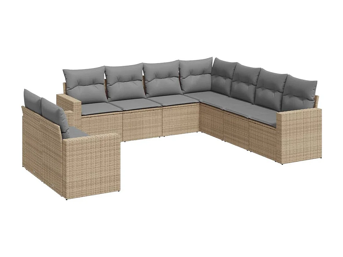 Salon de jardin avec coussins 9 pcs beige résine tressée