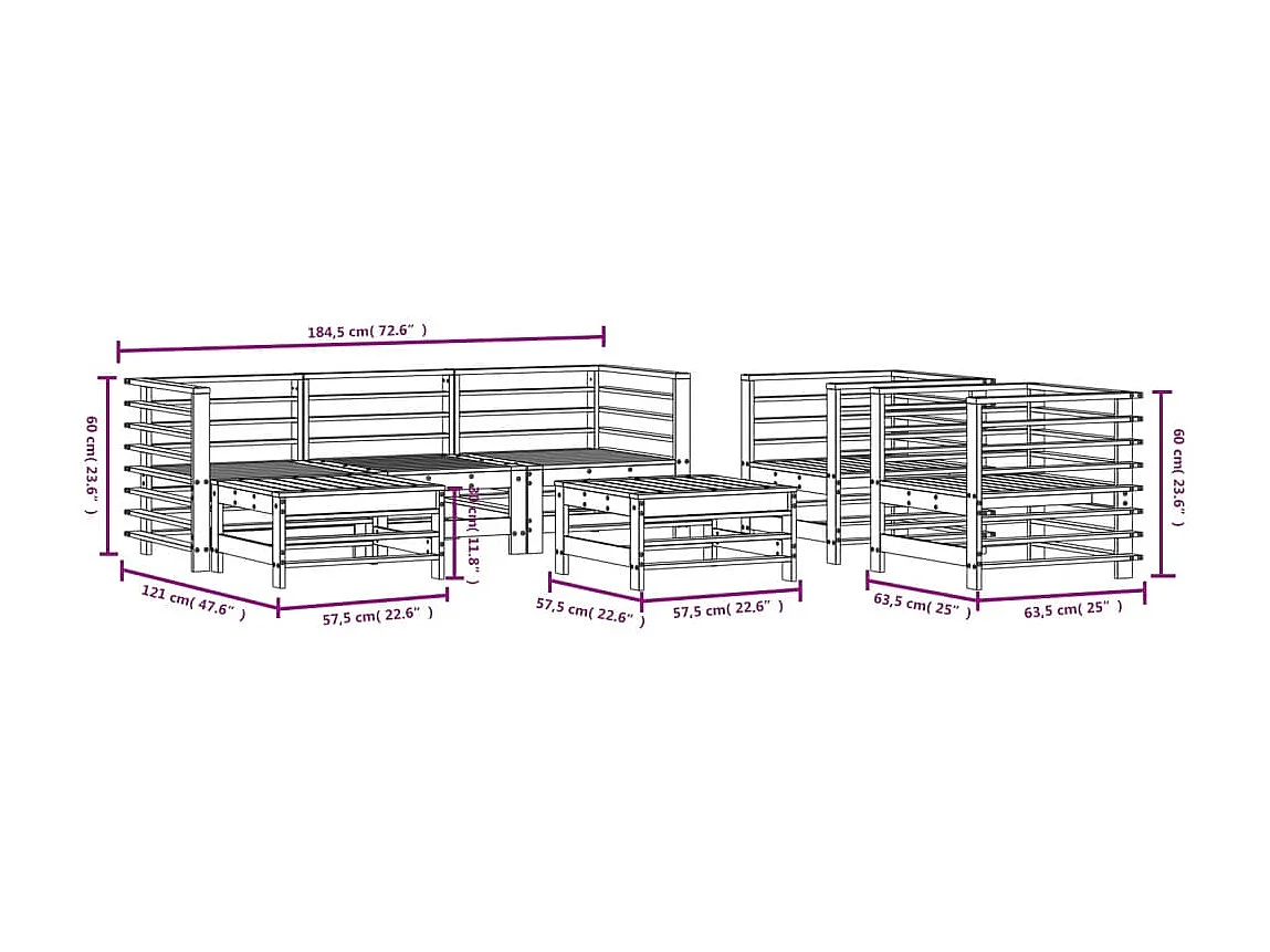 Salon de jardin 7 pcs bois de pin imprégné