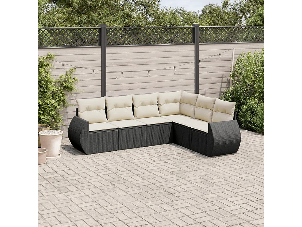 Salon de jardin 6 pcs avec coussins noir résine tressée