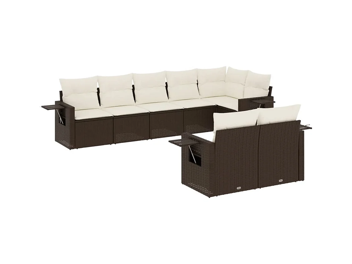 Salon de jardin 8 pcs avec coussins marron résine tressée