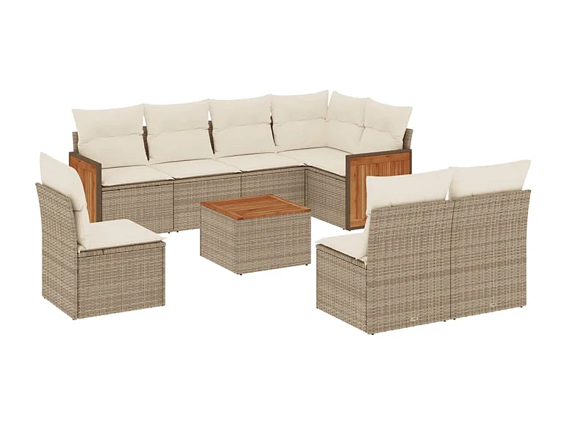 Salon de jardin avec coussins 9 pcs beige résine tressée
