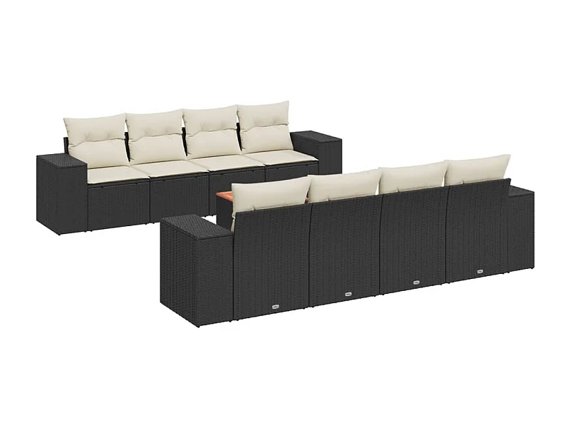 Salon de jardin 9 pcs avec coussins noir résine tressée