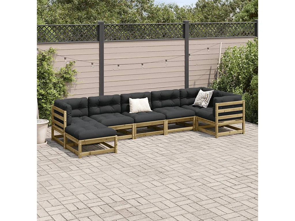 Salon de jardin 7 pcs avec coussins bois de pin imprégné