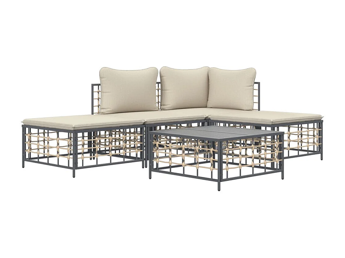 Salon de jardin 5 pcs avec coussins anthracite résine tressée