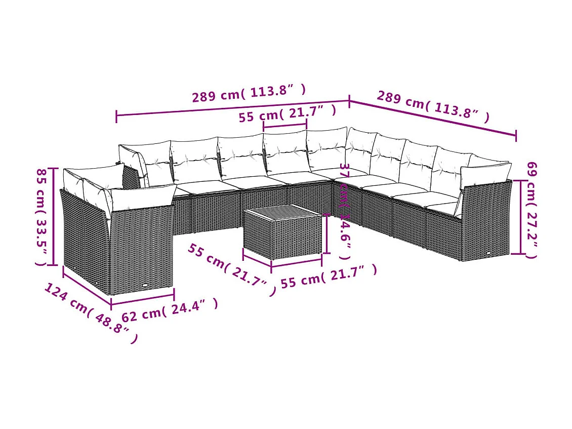 Salon de jardin avec coussins 12 pcs beige résine tressée