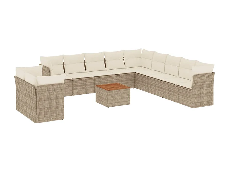 Salon de jardin avec coussins 12 pcs beige résine tressée