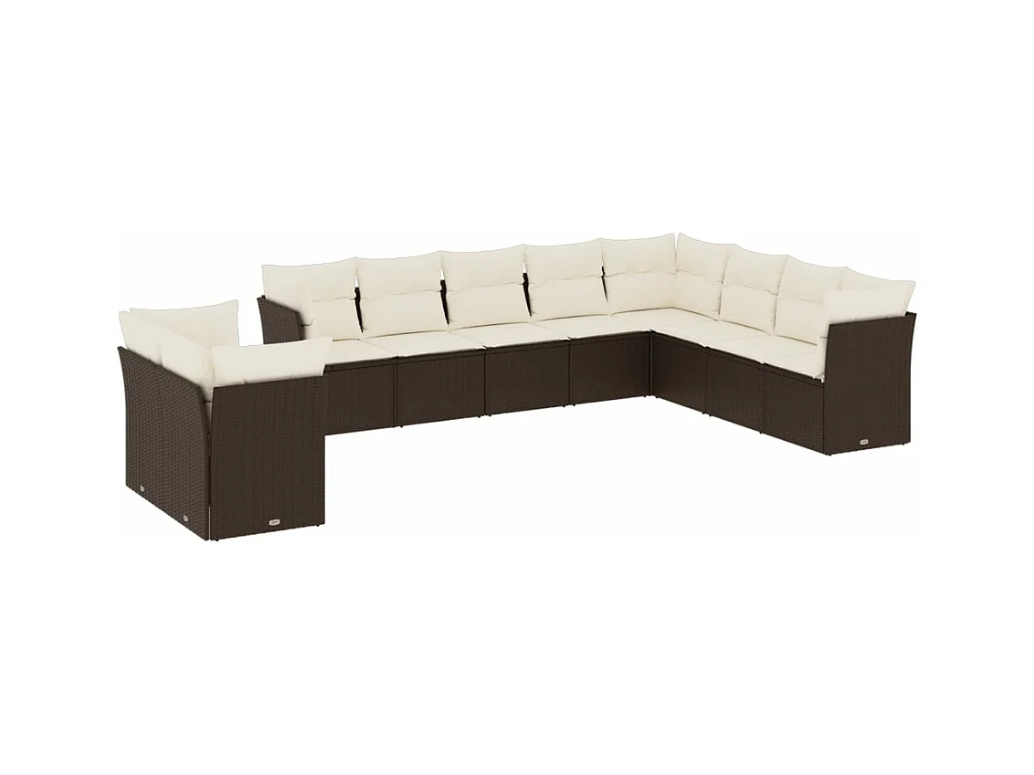 Salon de jardin 10 pcs avec coussins marron résine tressée