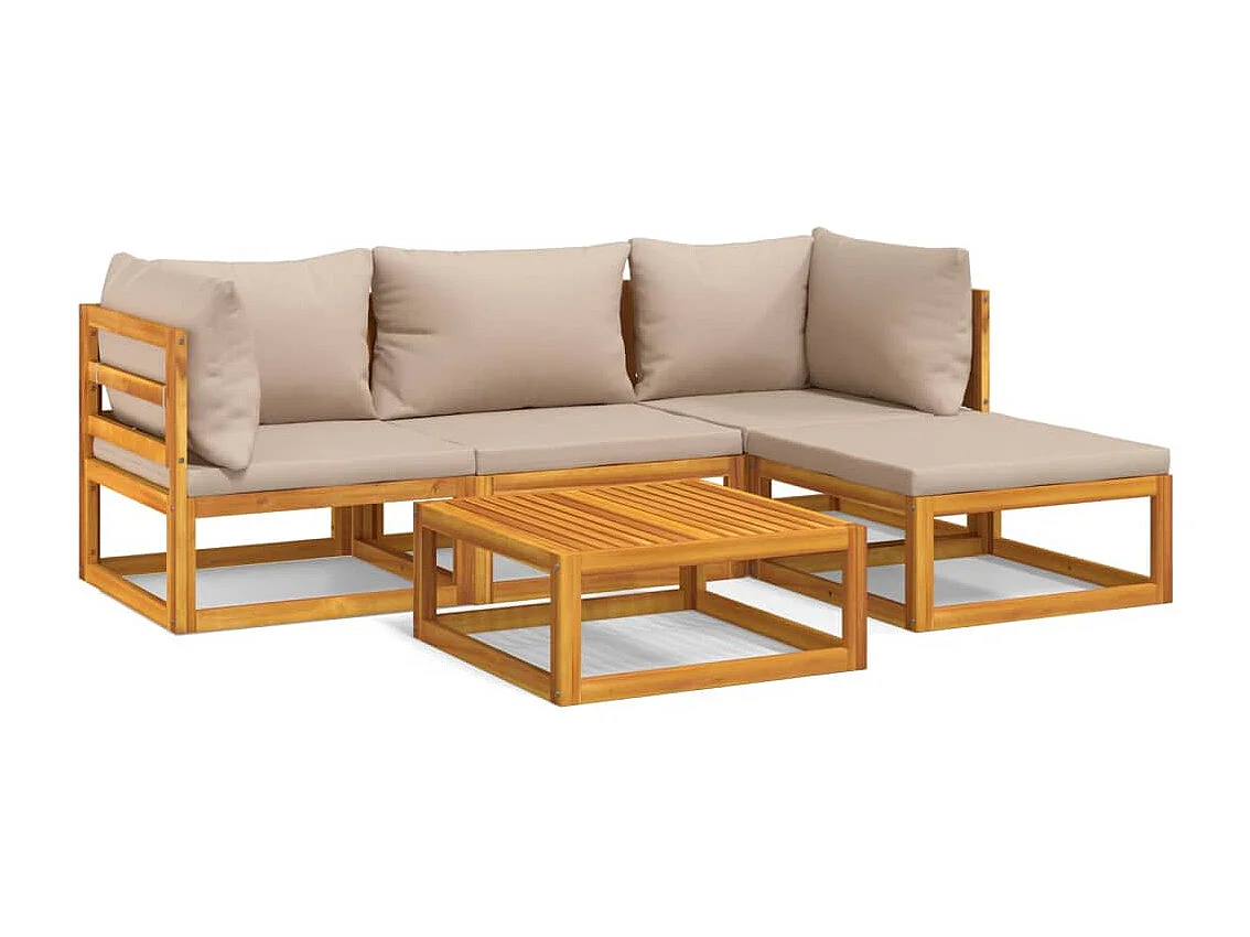 Salon de jardin 5 pcs avec coussins taupe bois massif
