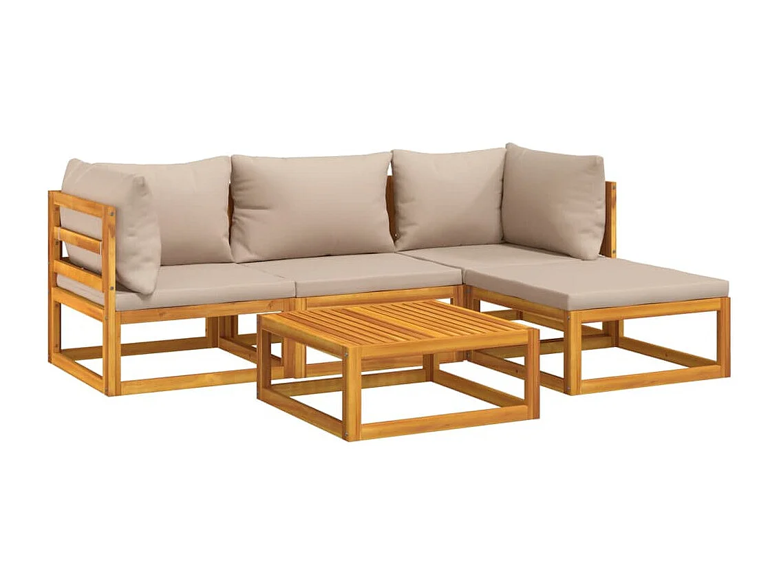 Salon de jardin 5 pcs avec coussins taupe bois massif