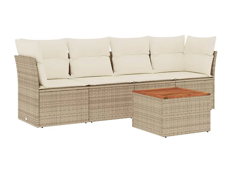 Salon de jardin avec coussins 5 pcs beige résine tressée