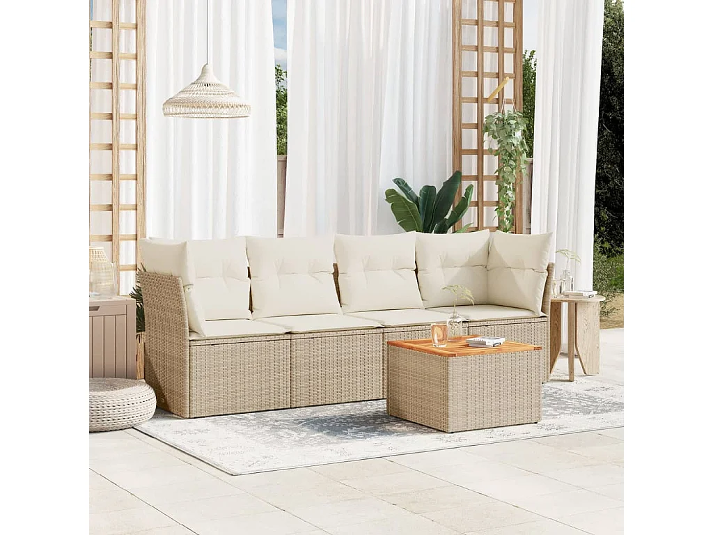 Salon de jardin avec coussins 5 pcs beige résine tressée